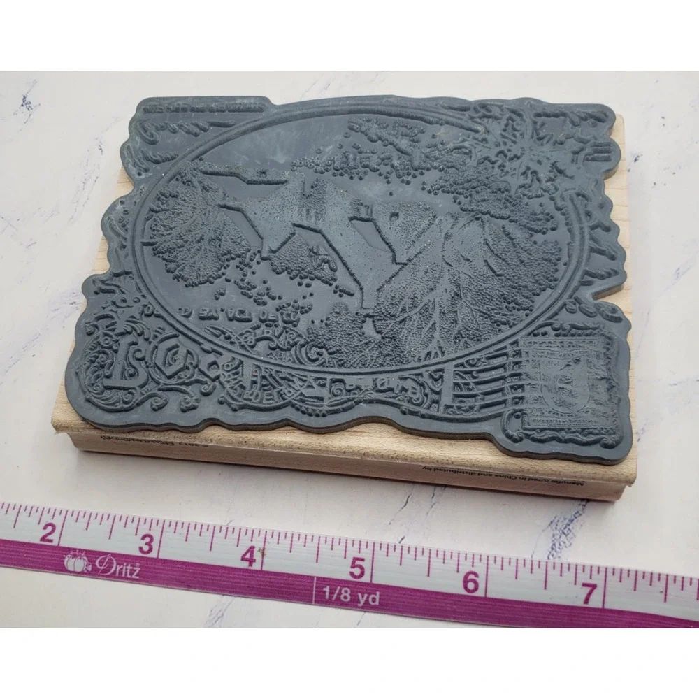 Stampendous Snowy Postcard Winter Scene Wood Mounted Rubber Stamp R143